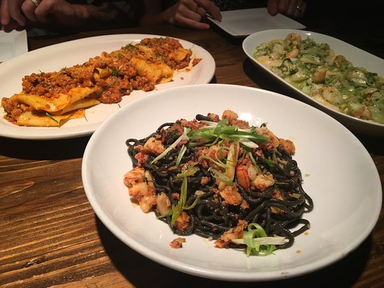 BoccaLupo signature dishes Black Spaghetti20 Yolk TagliatelleFried Artichokes